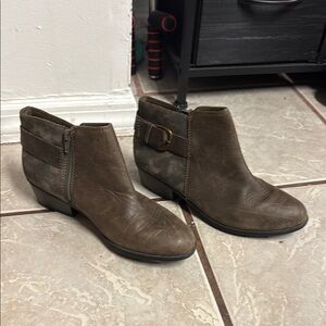 Clarks Brown Suede Ankle Booties with Buckle Detail